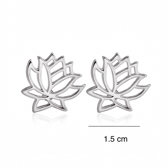 2/$20! Silver Blooming Lotus Flower Stud Earrings - Picture 5 of 7